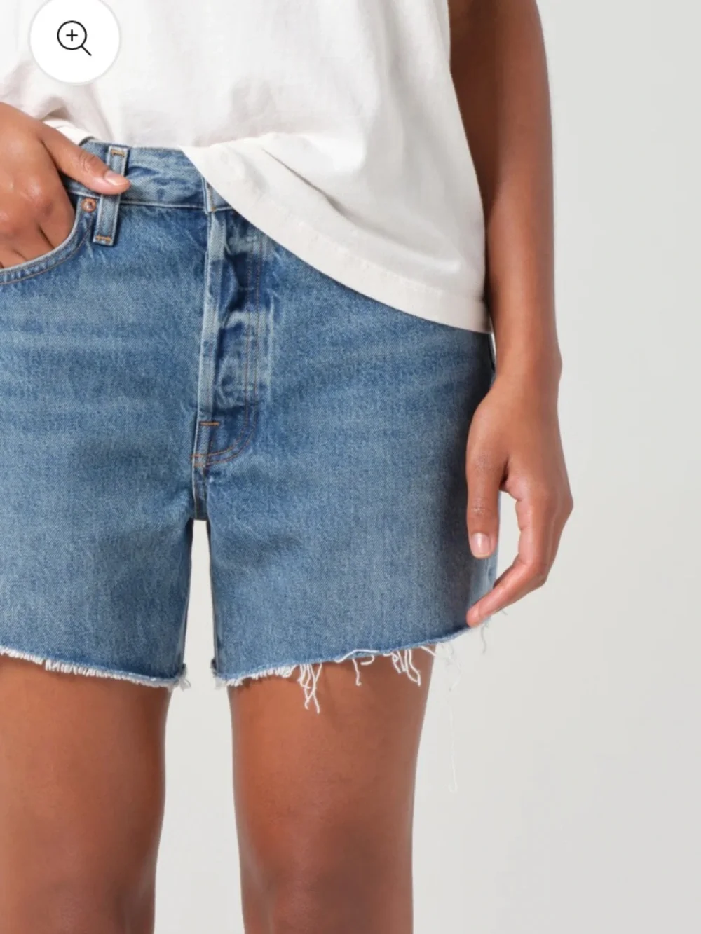 Agolde- Parker Long Short in “ruin” medium wash denim